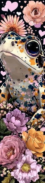 Free kawaii frog bookmark featuring standing on flowers kawaii frog